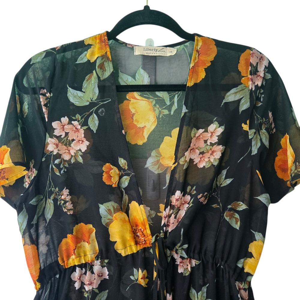 Liberty‎ Love Maternity Boho Cottagecore  Floral Maxi Sheer Dress Coverup  Small